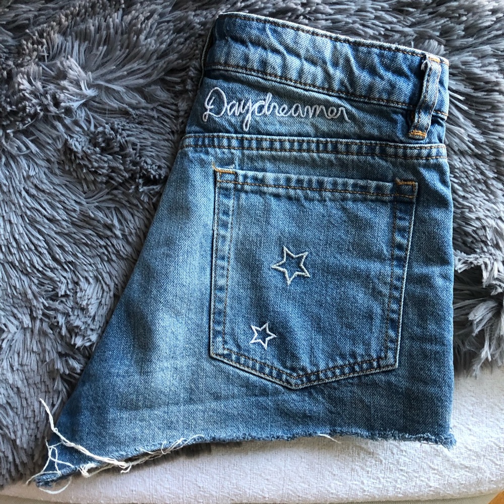 H&M high waisted denim shorts with embroidery